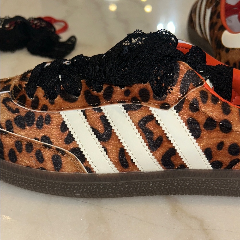 Adidas Leopard Print Sneakers with Orange Laces / Black Laces - Picture 8 of 9